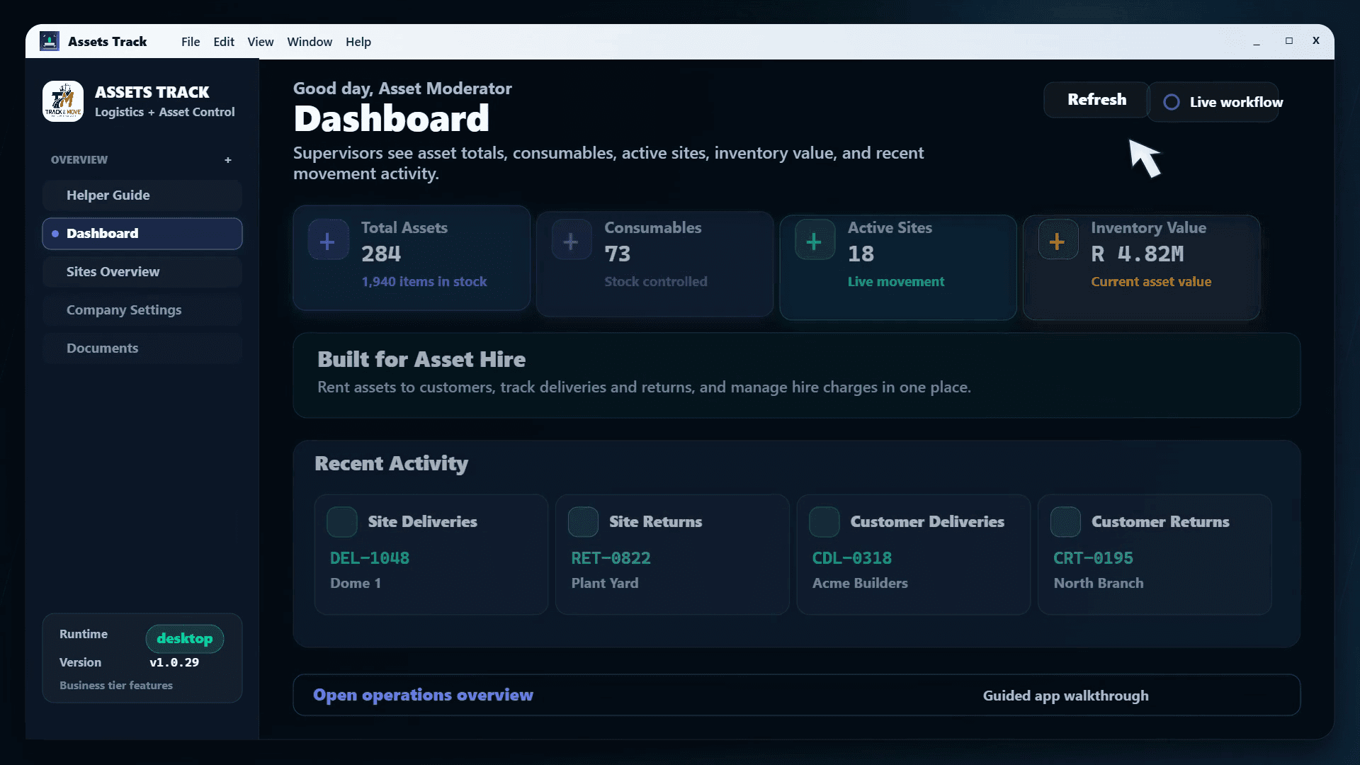 Assets Track dashboard