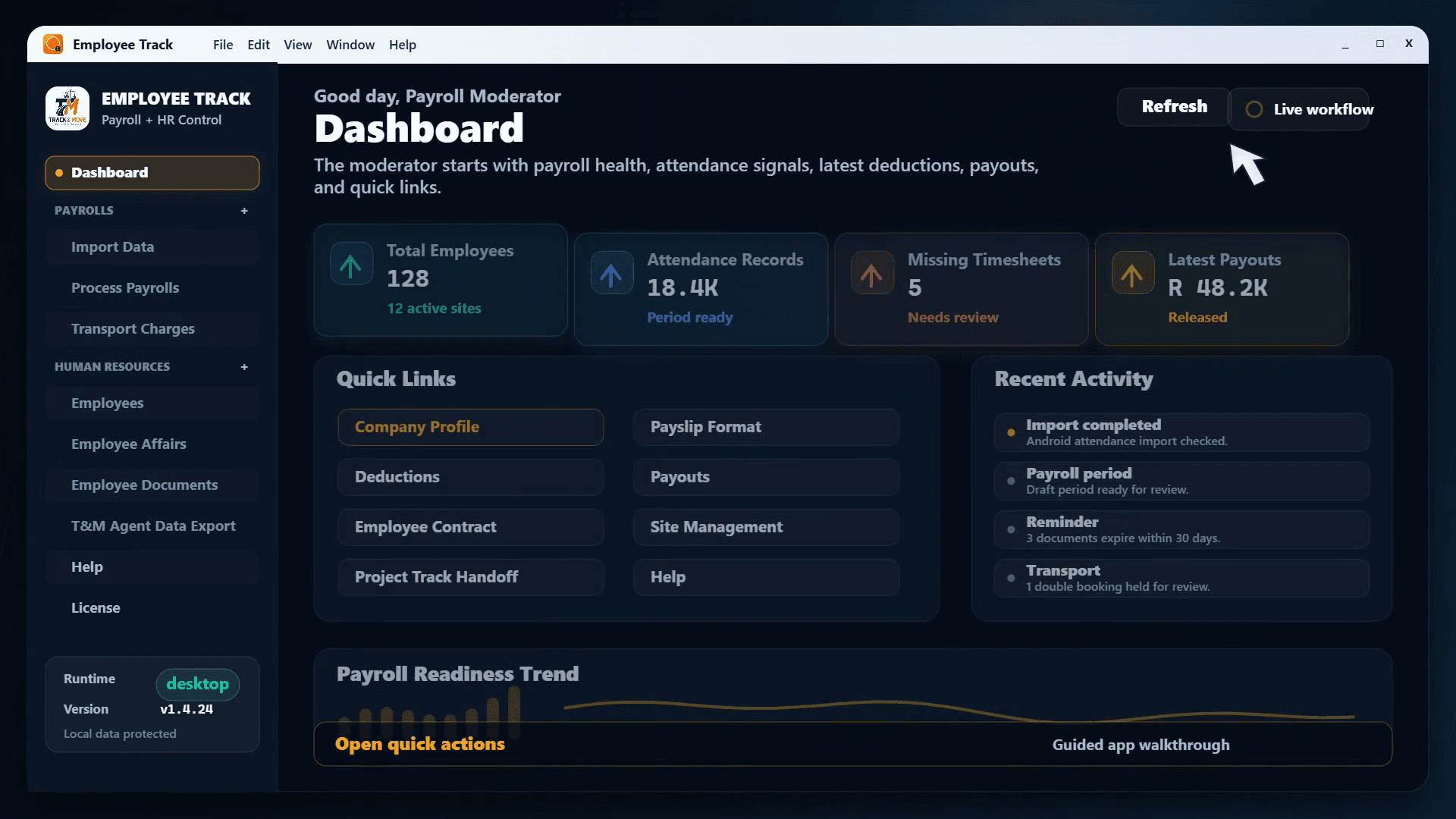 Employee Track dashboard