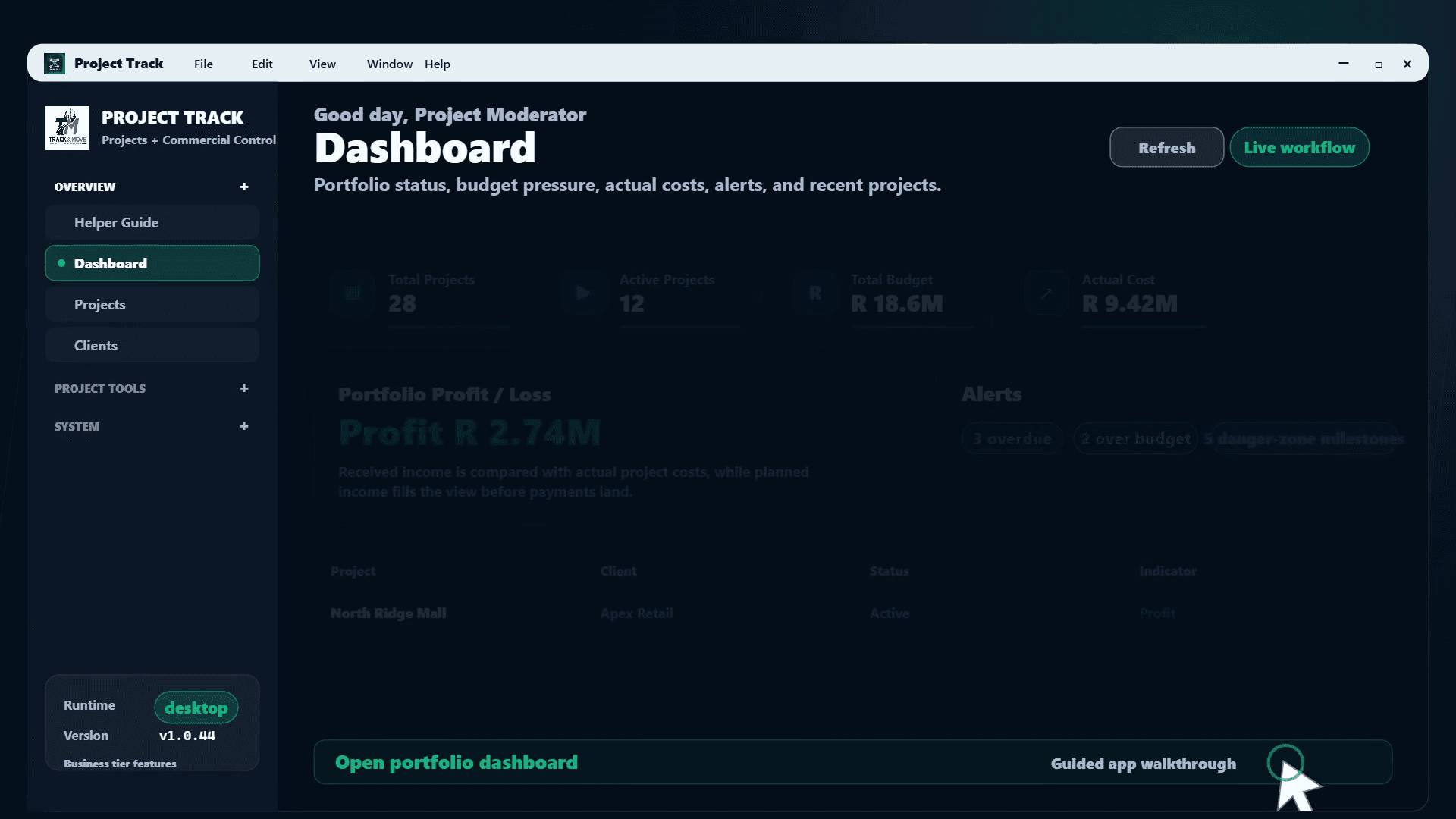 Project Track dashboard
